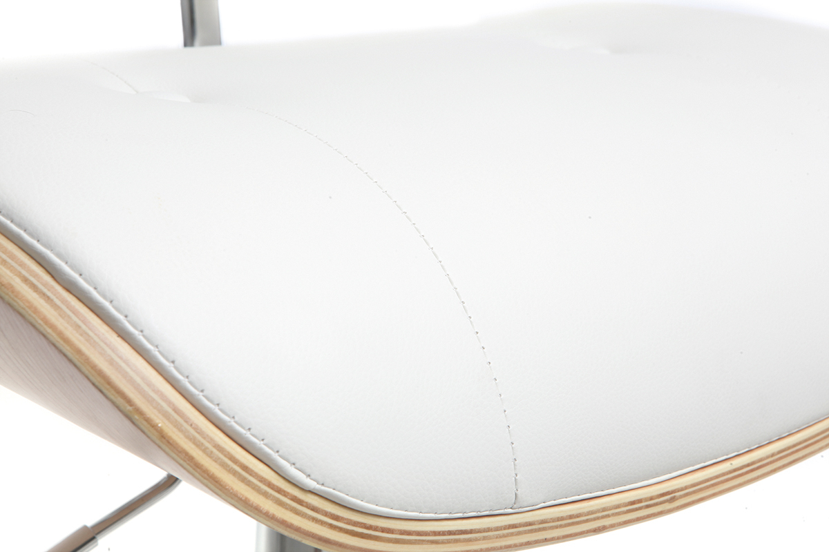 Taburete moderno/vintage polipiel blanco y madera clara MARTY