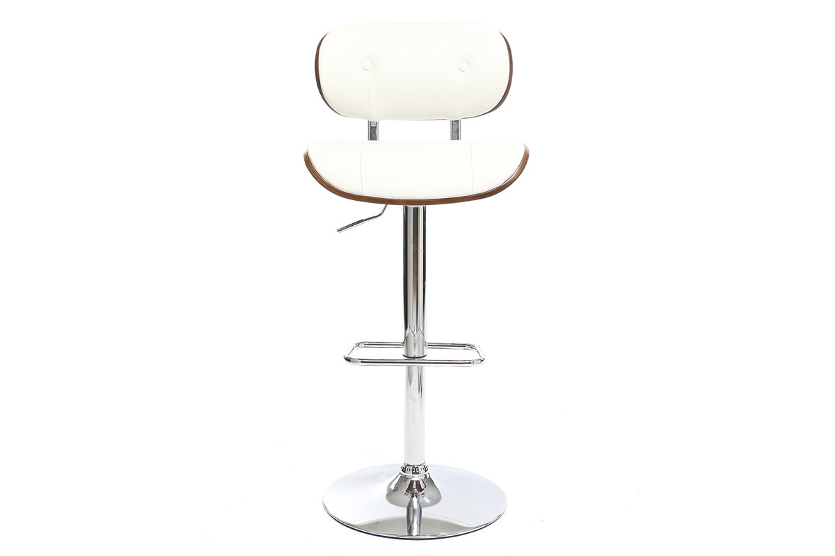 Taburete moderno/vintage polipiel blanco y madera oscura MARTY
