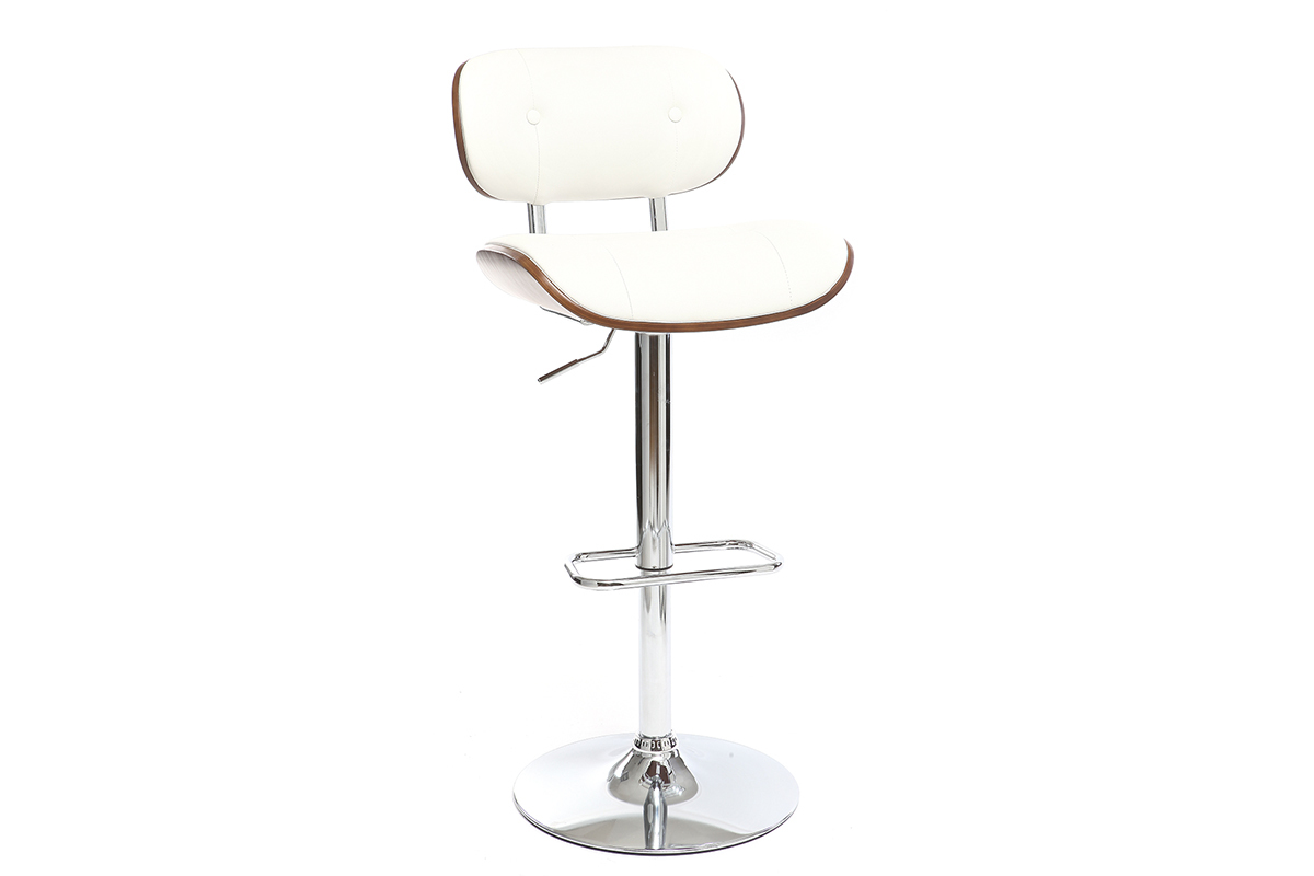 Taburete moderno/vintage polipiel blanco y madera oscura MARTY