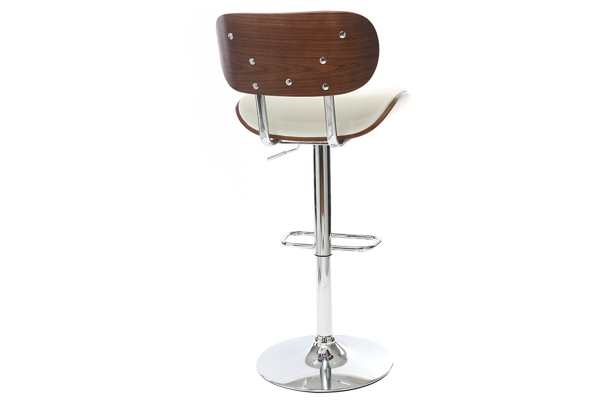 Taburete moderno/vintage polipiel blanco y madera oscura MARTY