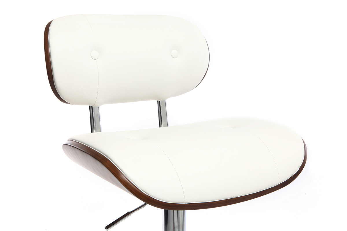 Taburete moderno/vintage polipiel blanco y madera oscura MARTY