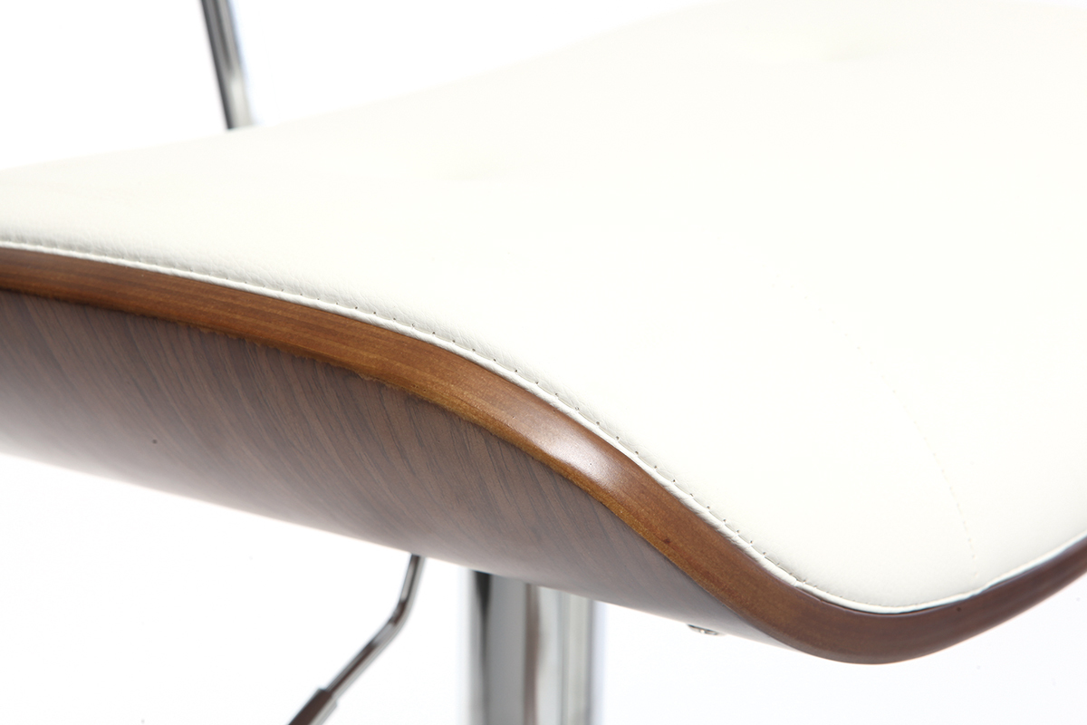 Taburete moderno/vintage polipiel blanco y madera oscura MARTY