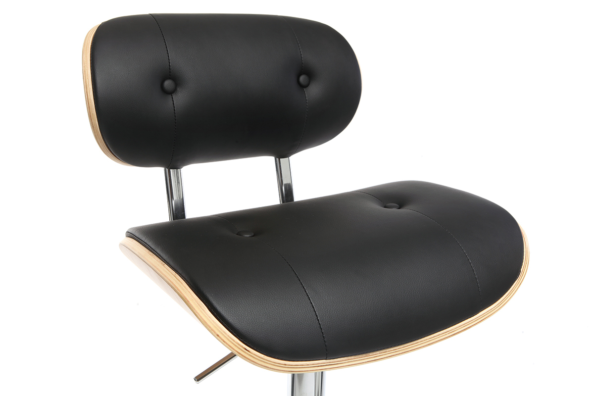 Taburete moderno/vintage polipiel negro y madera clara MARTY
