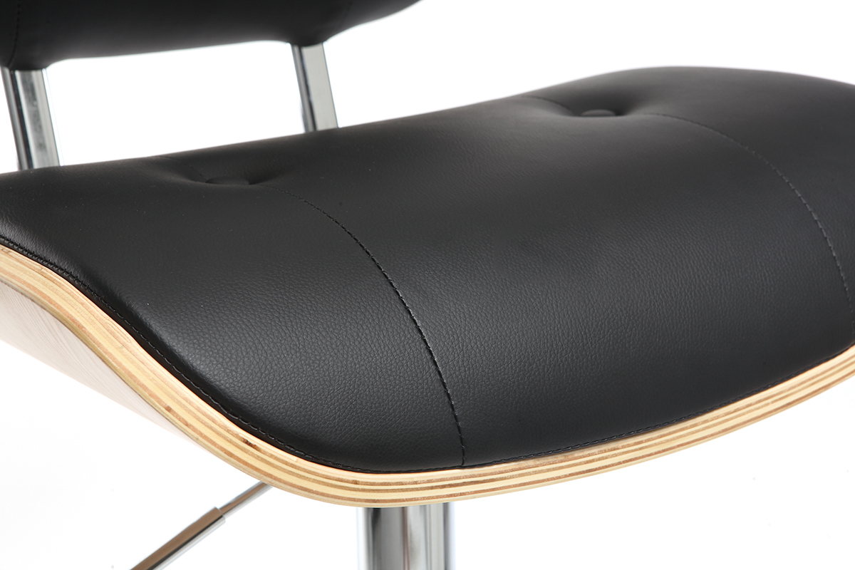 Taburete moderno/vintage polipiel negro y madera clara MARTY