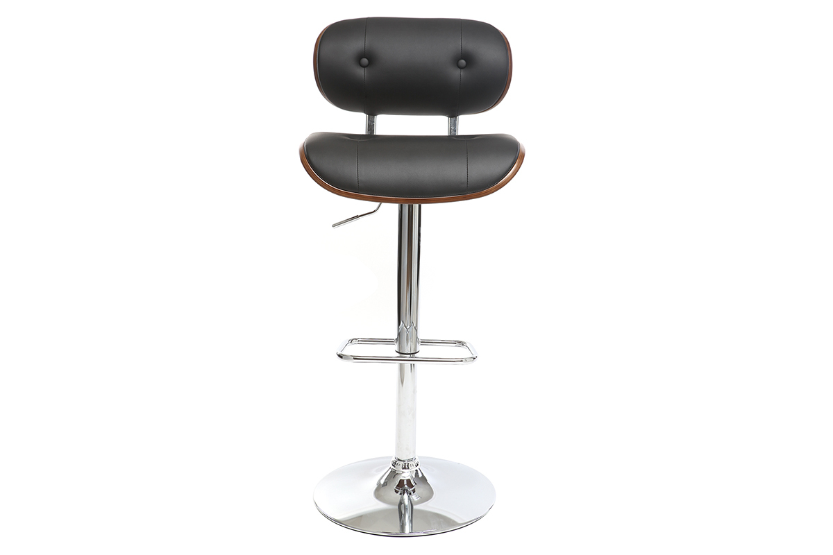 Taburete moderno/vintage polipiel negro y madera oscura MARTY