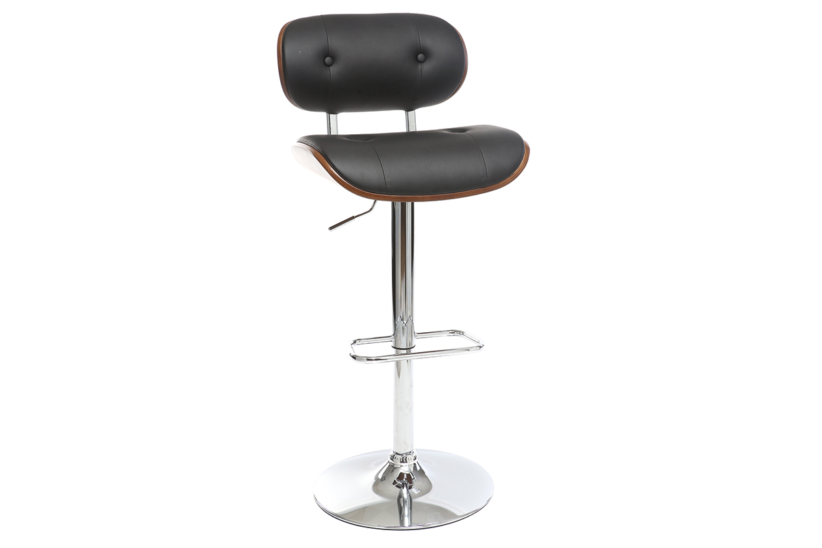 Taburete moderno/vintage polipiel negro y madera oscura MARTY