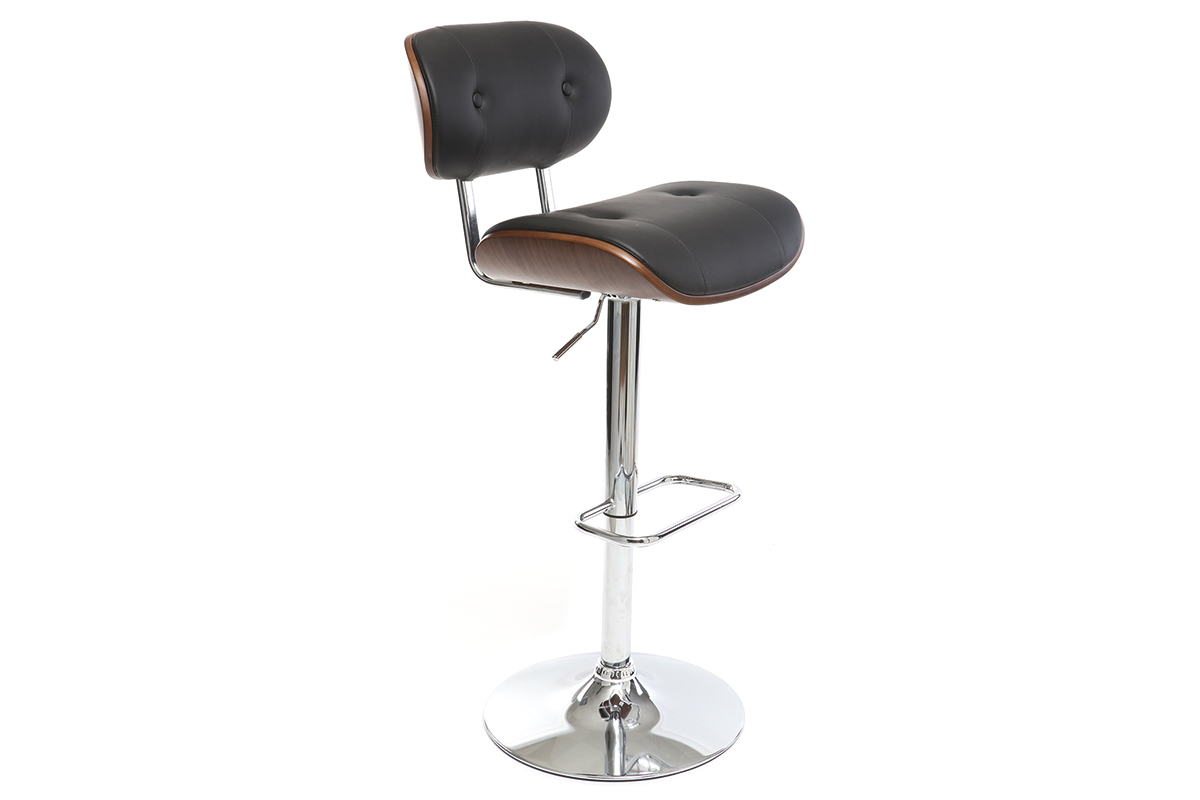 Taburete moderno/vintage polipiel negro y madera oscura MARTY