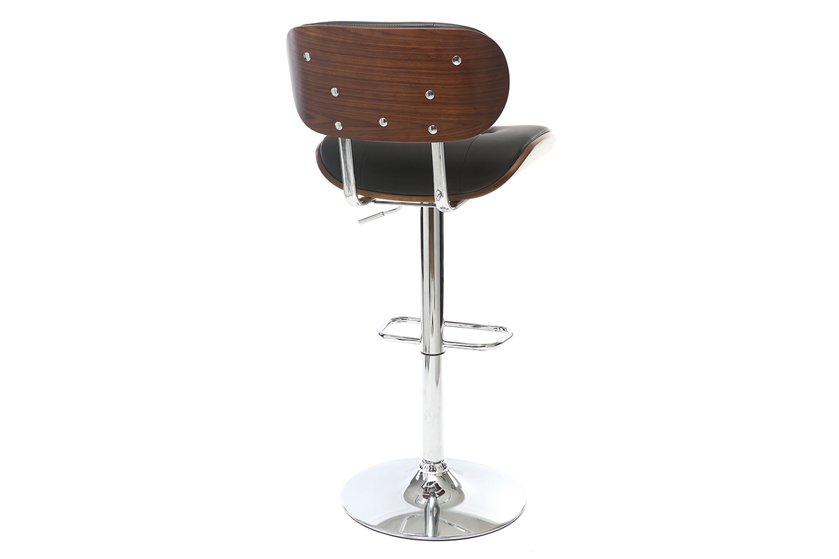 Taburete moderno/vintage polipiel negro y madera oscura MARTY