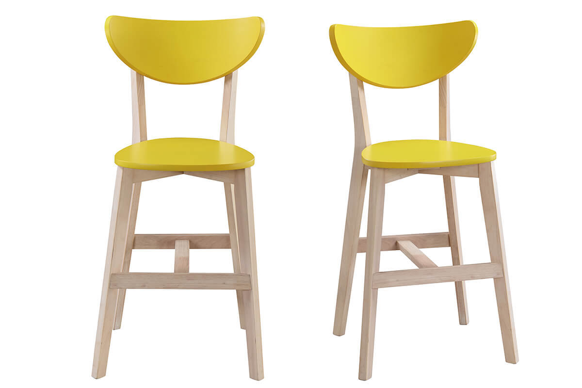 Taburete nrdico amarillo y madera 65cm lote de 2 LEENA
