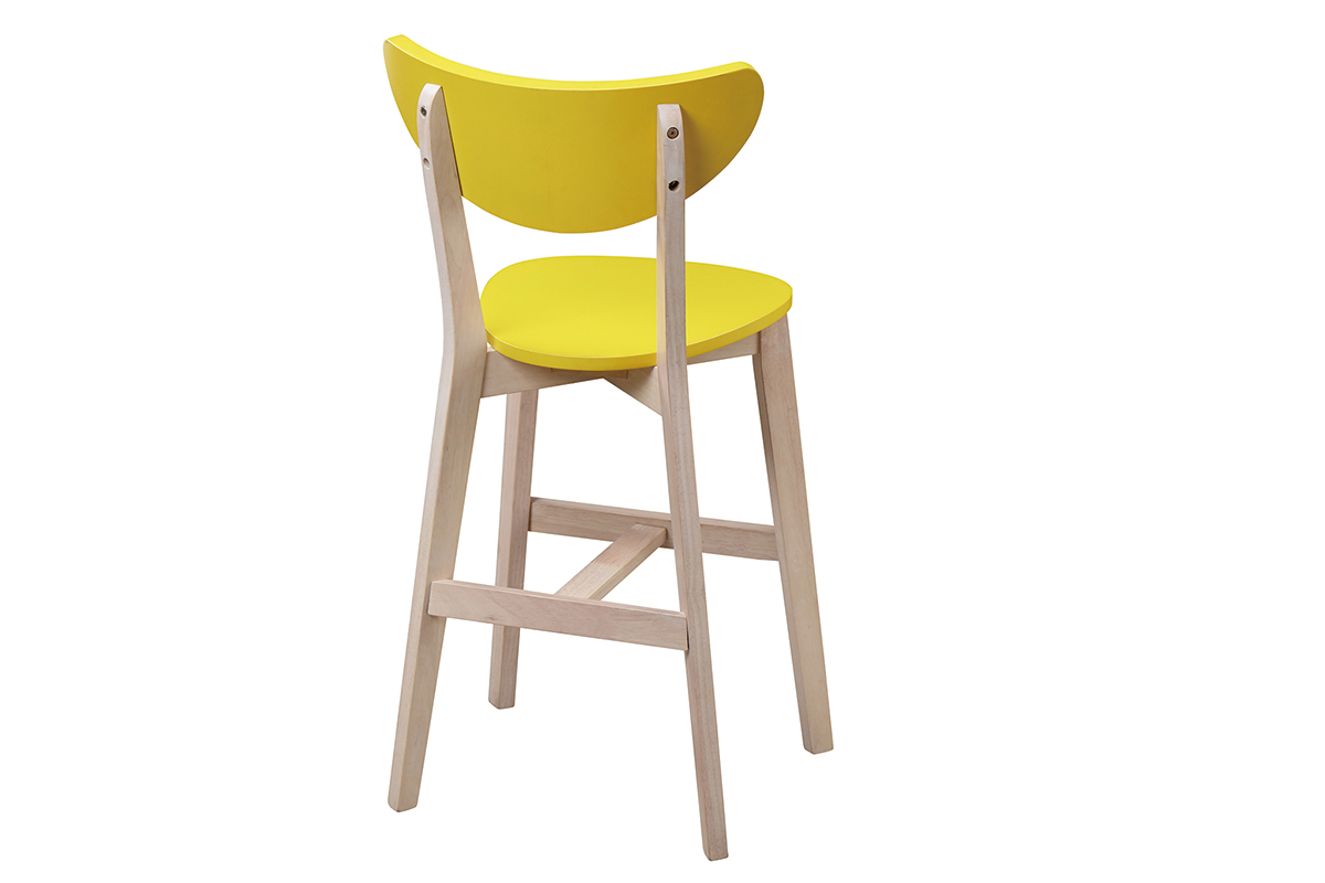 Taburete nrdico amarillo y madera 65cm lote de 2 LEENA