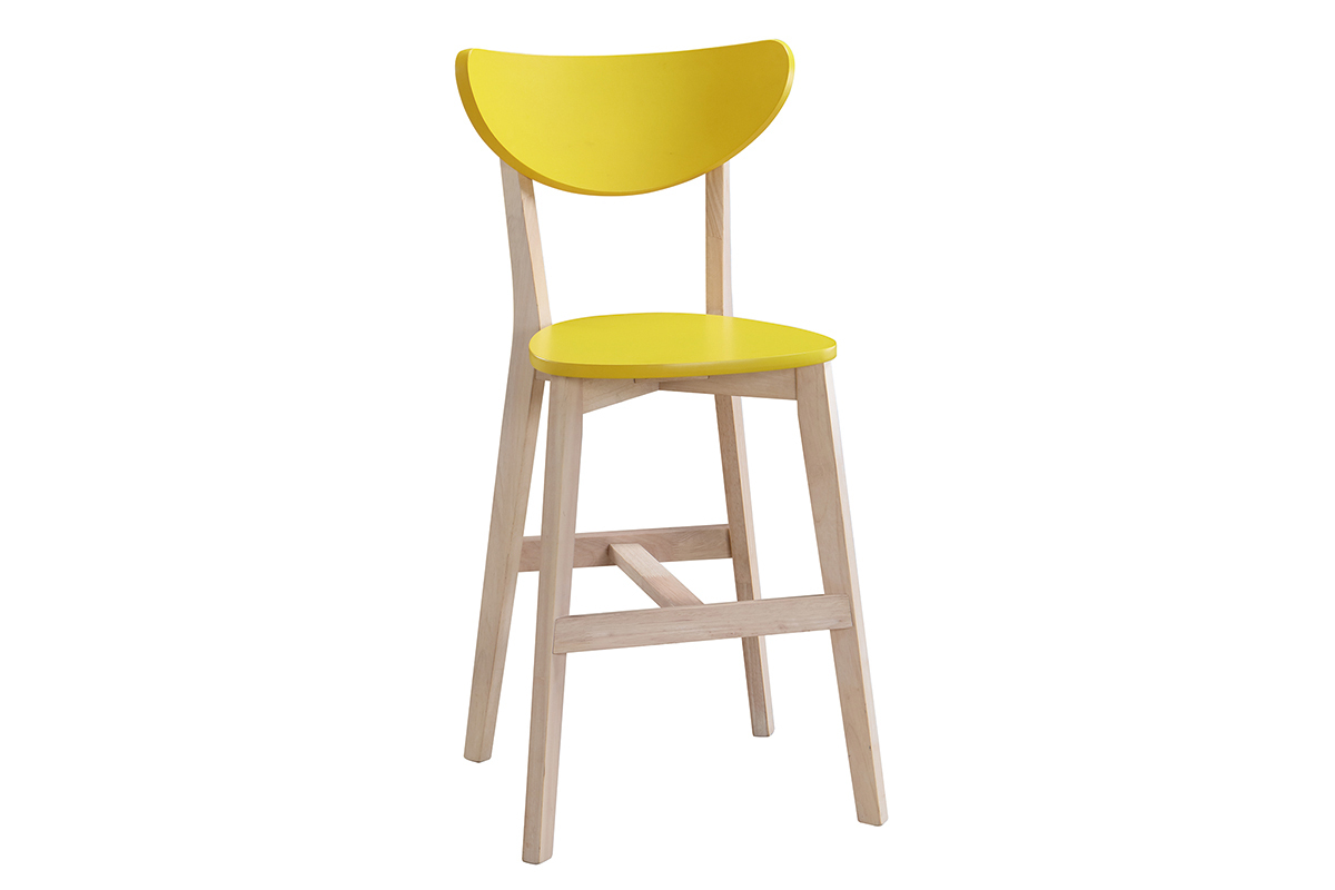Taburete nrdico amarillo y madera 65cm lote de 2 LEENA