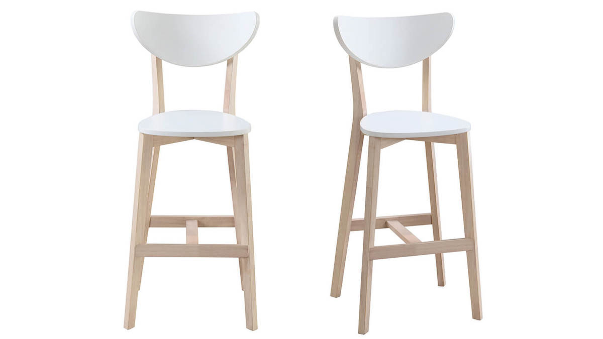 Taburete nrdico blanco y madera 65cm lote de 2 LEENA