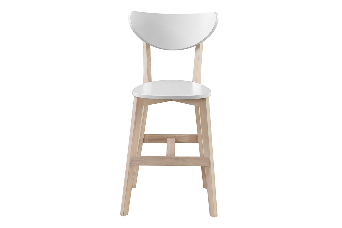 Taburete nrdico blanco y madera 65cm lote de 2 LEENA