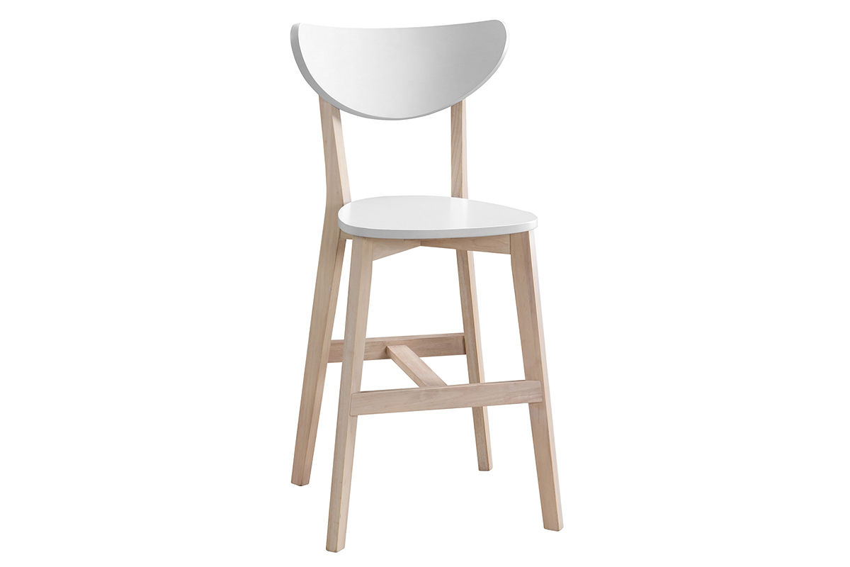 Taburete nrdico blanco y madera 65cm lote de 2 LEENA