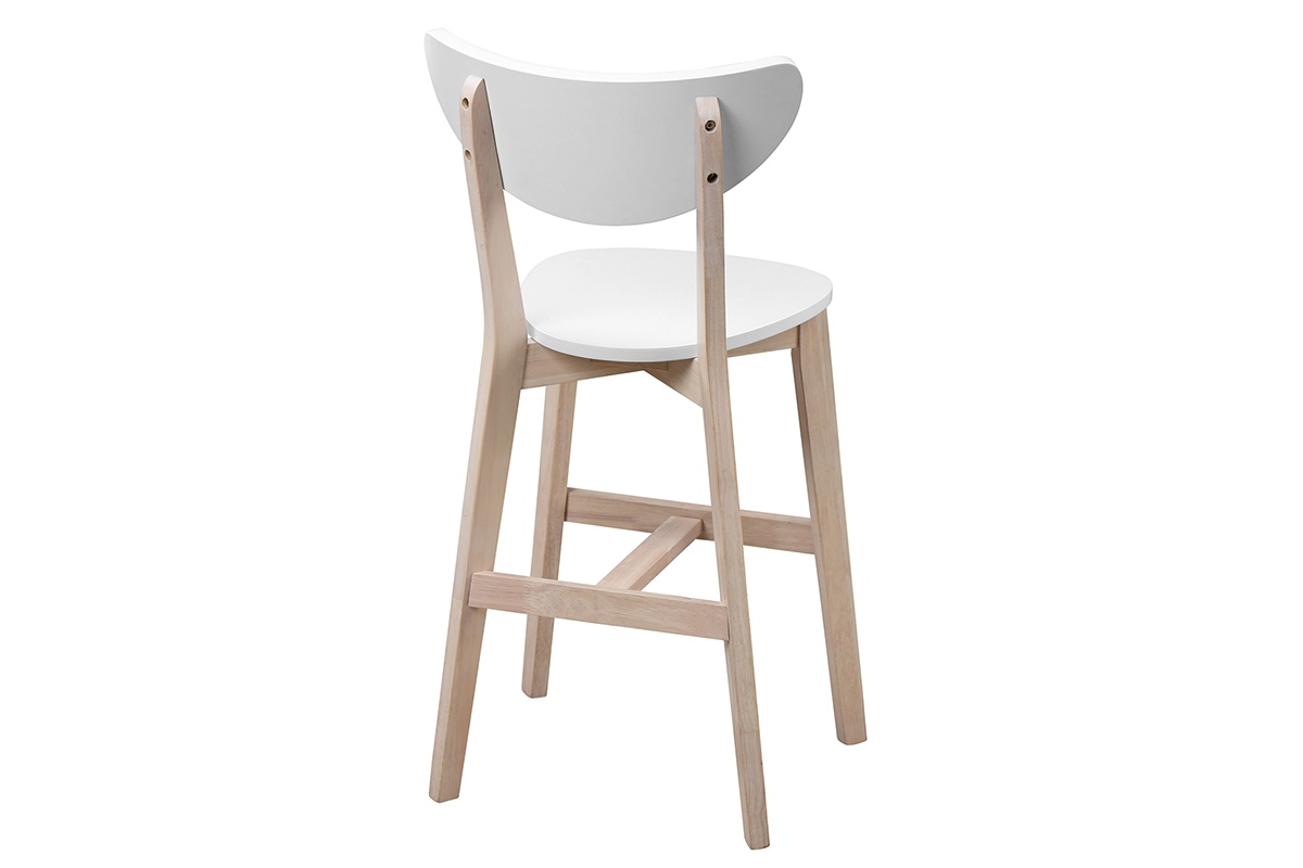 Taburete nrdico blanco y madera 65cm lote de 2 LEENA