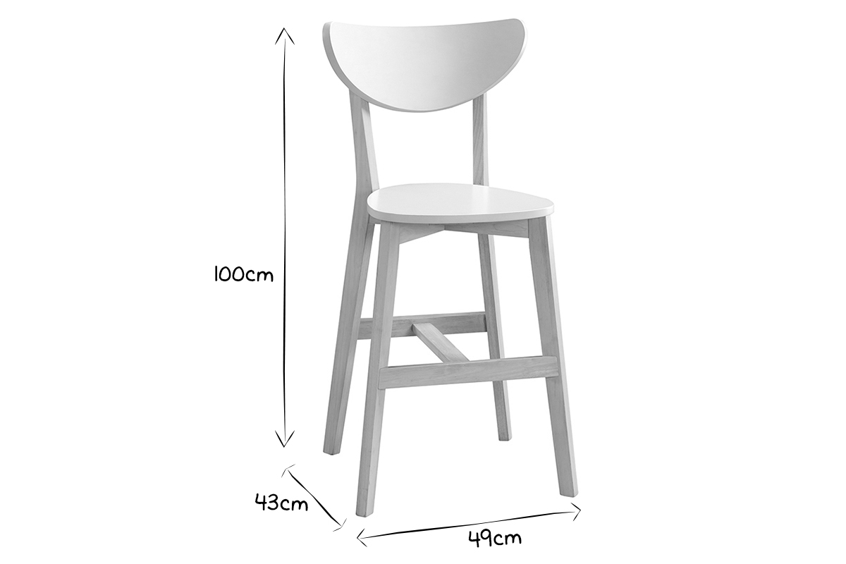 Taburete nrdico blanco y madera 65cm lote de 2 LEENA