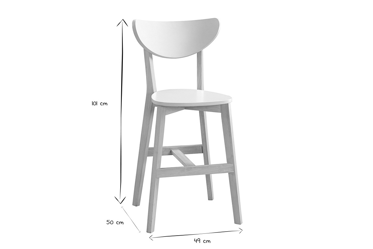 Taburete nrdico blanco y madera 65cm lote de 2 LEENA