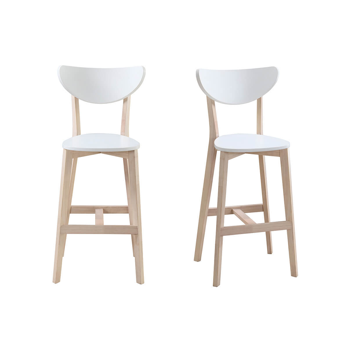 Taburete nórdico blanco y madera 65cm lote de 2 LEENA
