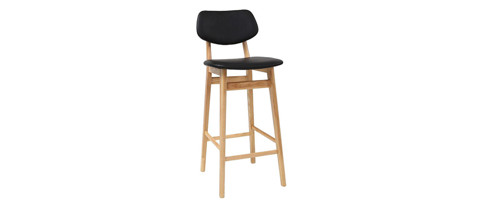 Taburete / silla de bar diseño negro y madera natural 65 cm NORDECO