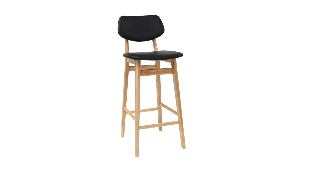 Taburete / silla de bar diseo negro y madera natural 65 cm NORDECO