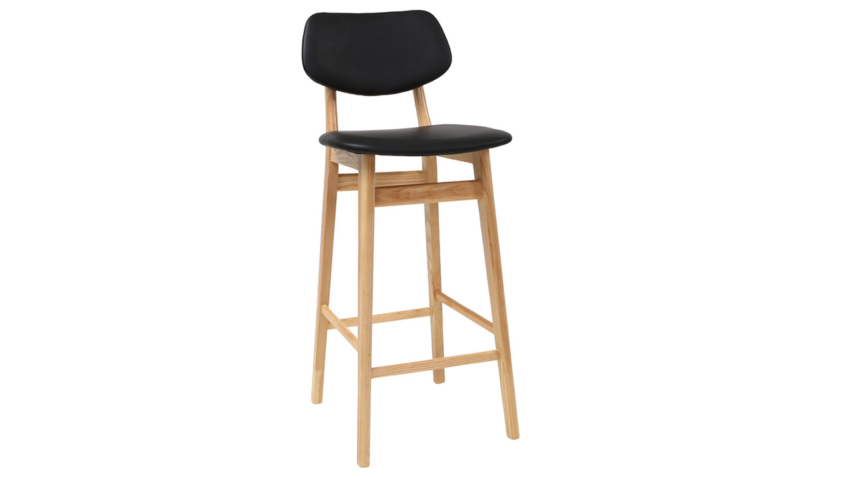 Taburete / silla de bar diseo negro y madera natural NORDECO