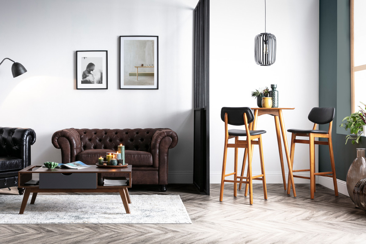 Taburete / silla de bar diseo negro y madera natural NORDECO