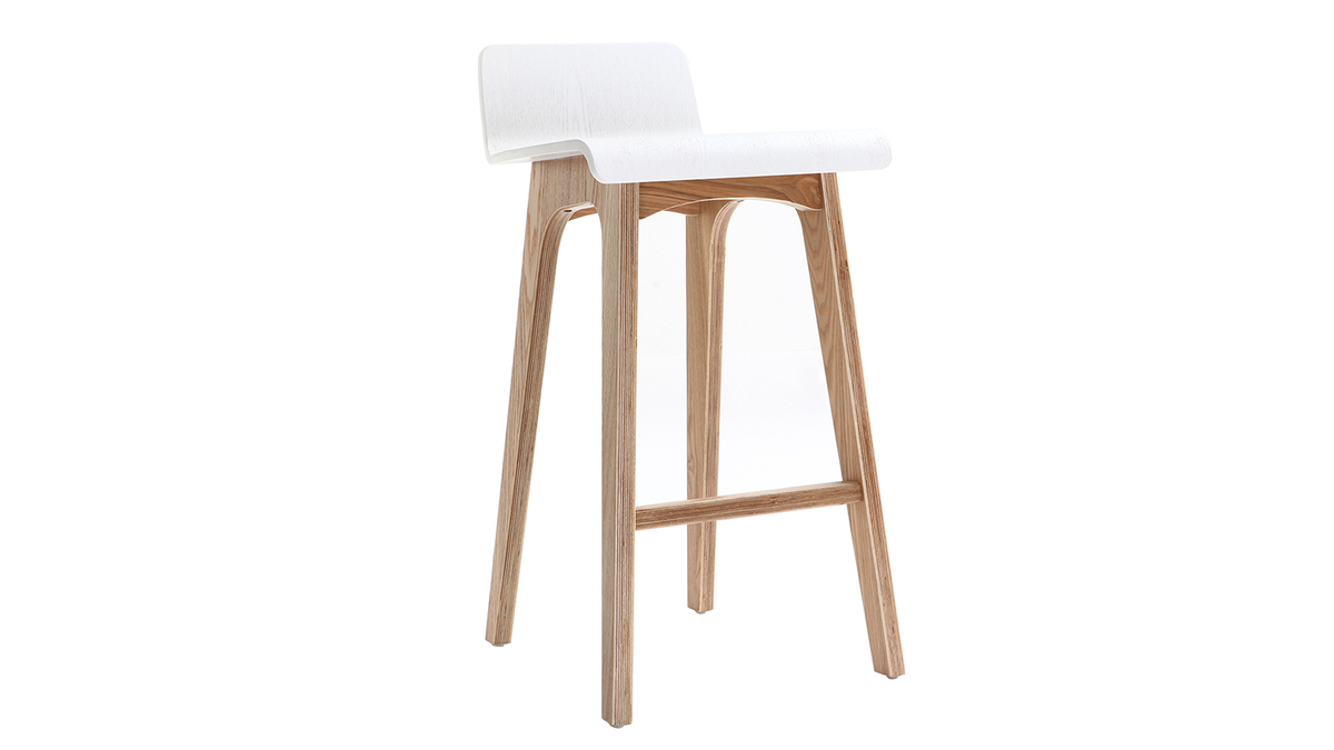 Taburete / Silla de bar escandinavo 65cm blanco patas madera BALTIK