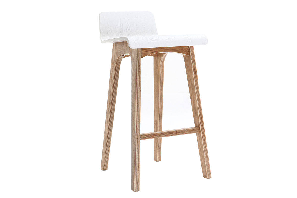 Taburete / Silla de bar escandinavo 65cm blanco patas madera BALTIK