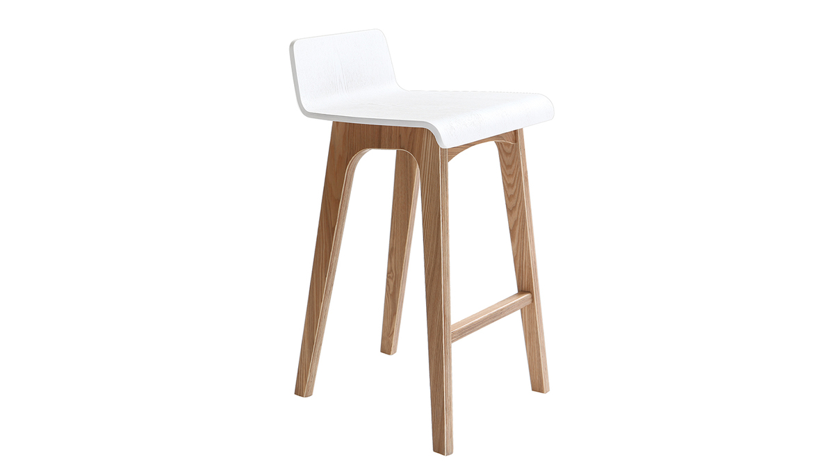 Taburete / Silla de bar escandinavo 65cm blanco patas madera BALTIK