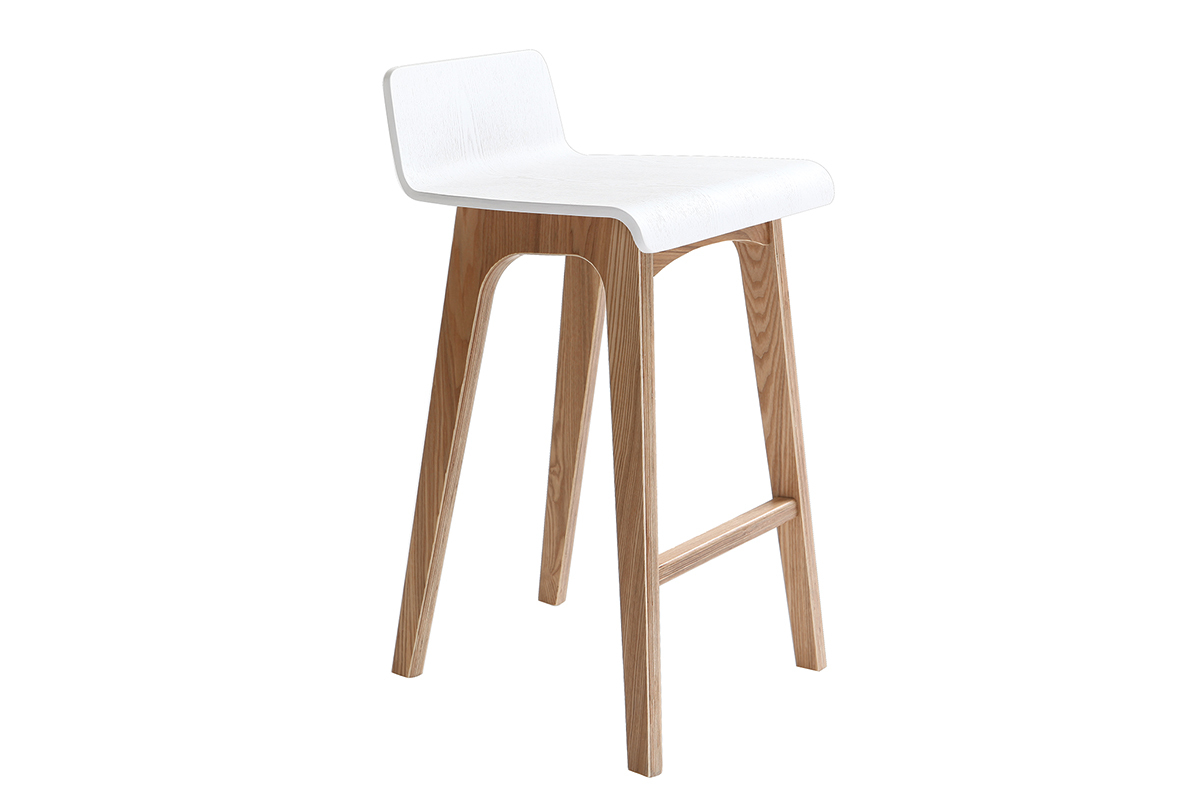 Taburete / Silla de bar escandinavo 65cm blanco patas madera BALTIK