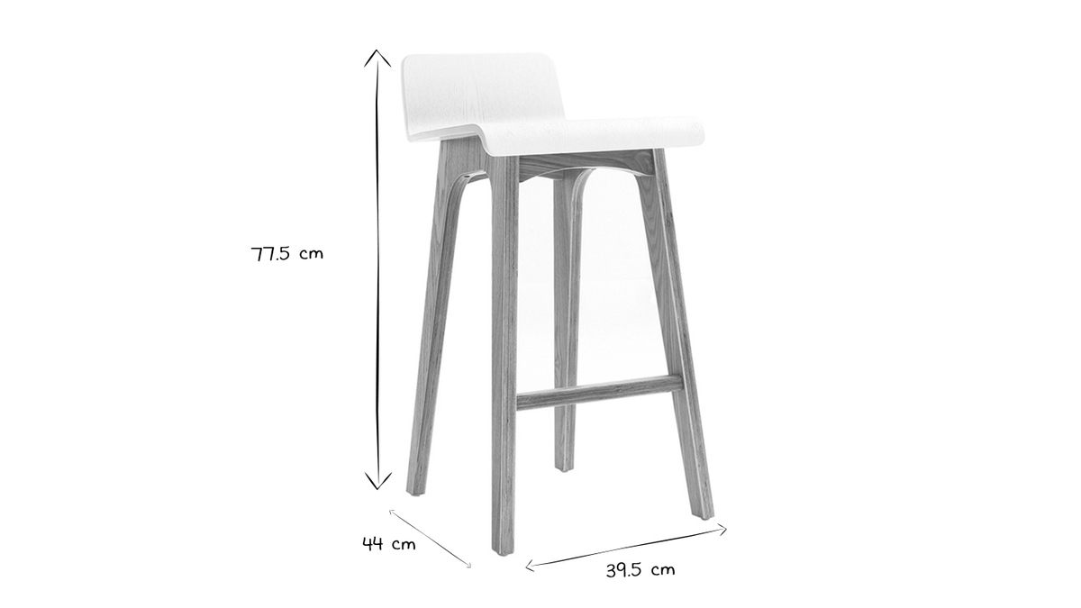 Taburete / Silla de bar escandinavo 65cm blanco patas madera BALTIK