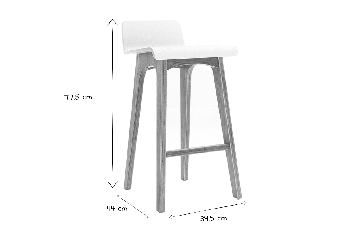 Taburete / Silla de bar escandinavo 65cm blanco patas madera BALTIK