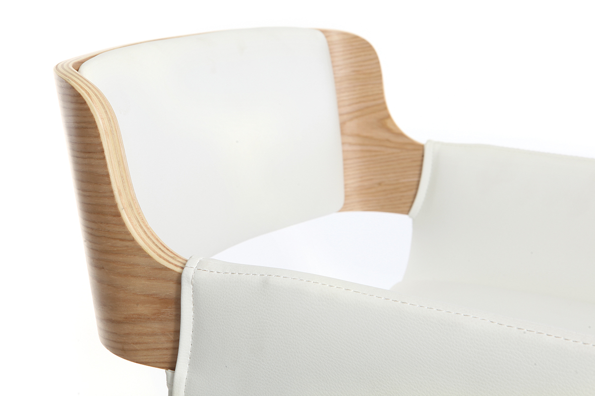 Taburete  vintage polipiel blanco y madera clara RAY