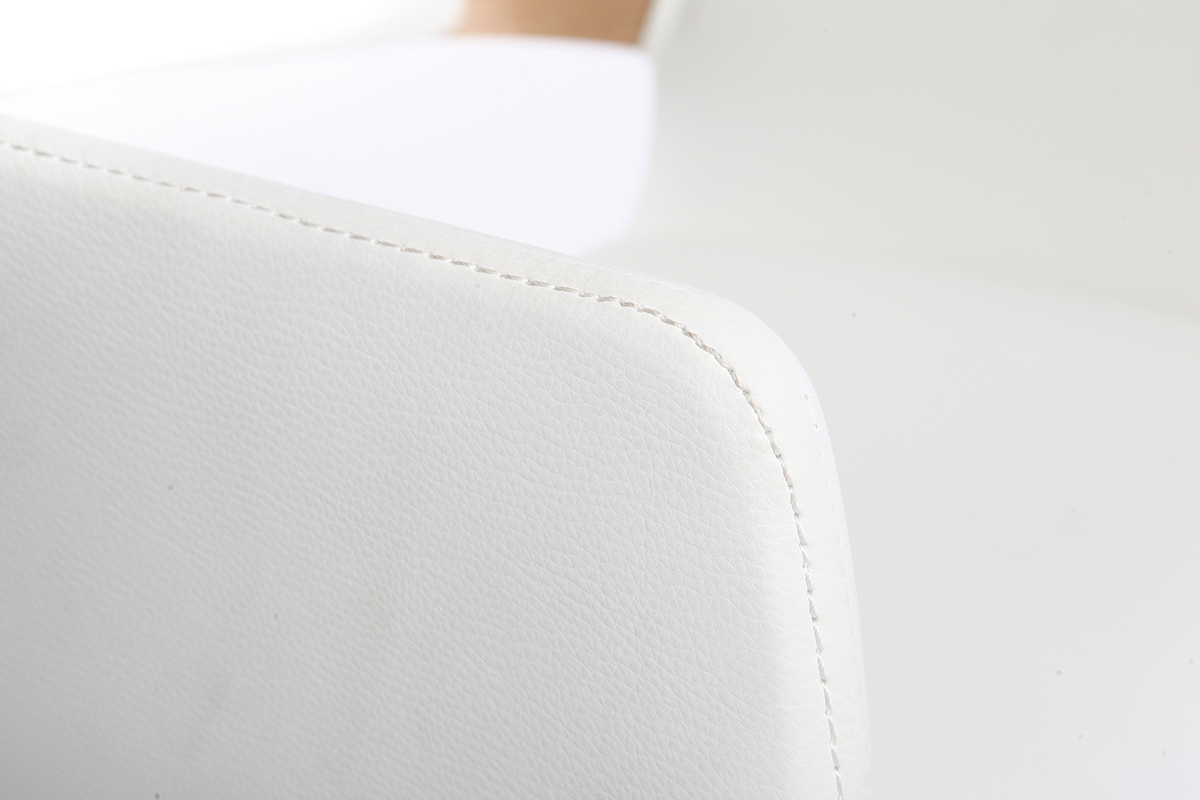 Taburete  vintage polipiel blanco y madera clara RAY