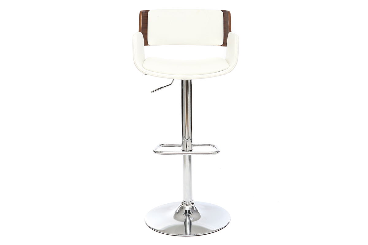 Taburete  vintage polipiel blanco y madera oscura RAY