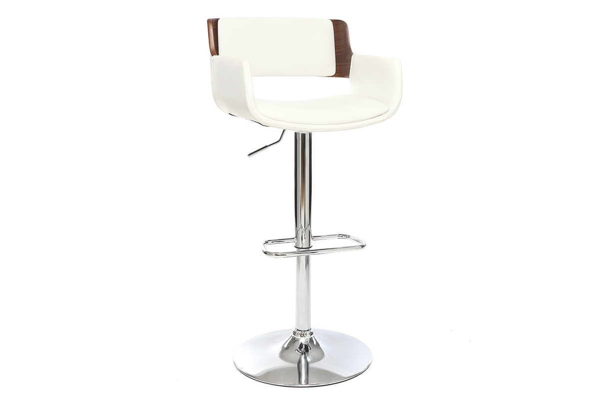 Taburete  vintage polipiel blanco y madera oscura RAY