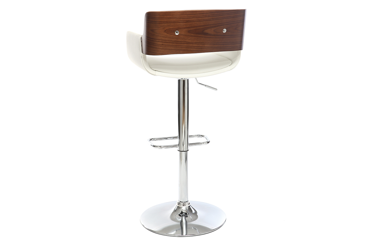 Taburete  vintage polipiel blanco y madera oscura RAY