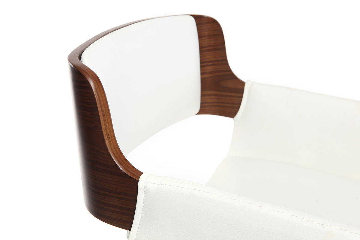 Taburete  vintage polipiel blanco y madera oscura RAY