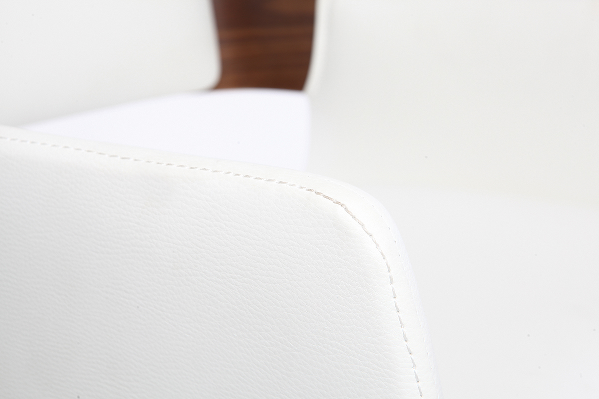 Taburete  vintage polipiel blanco y madera oscura RAY