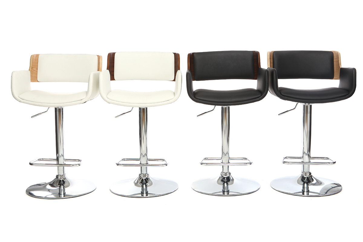 Taburete  vintage polipiel blanco y madera oscura RAY