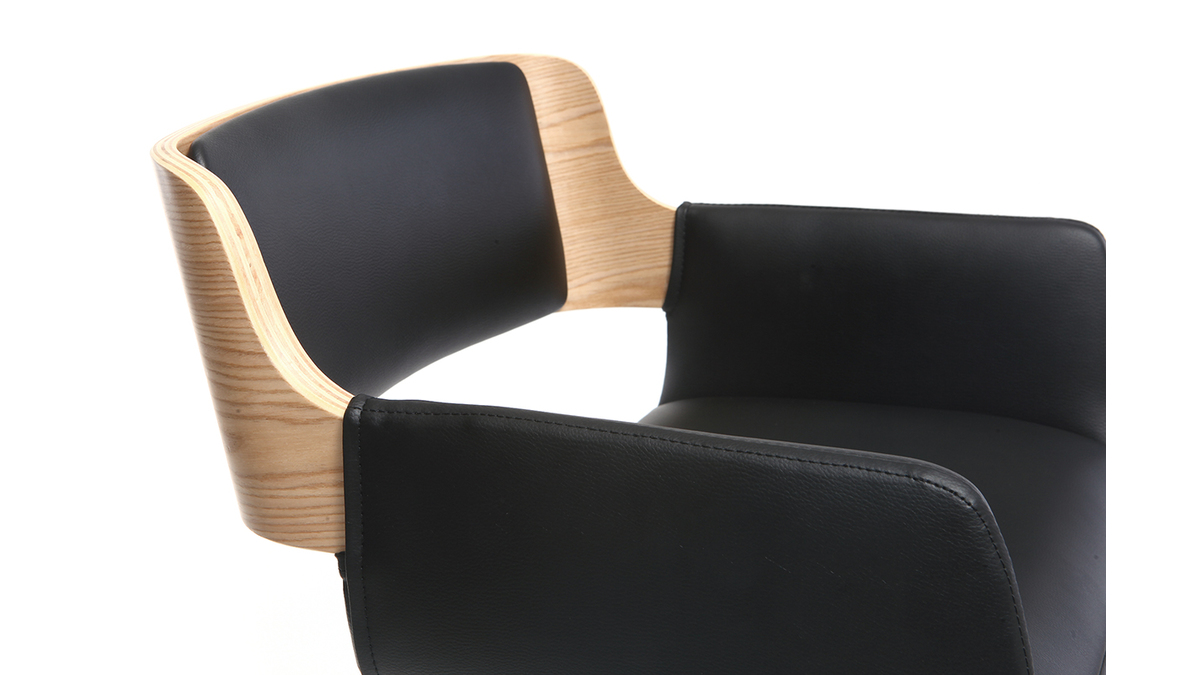 Taburete  vintage polipiel negro y madera clara RAY