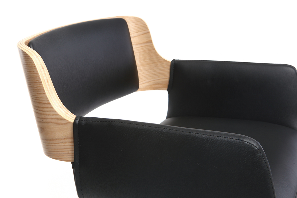 Taburete  vintage polipiel negro y madera clara RAY