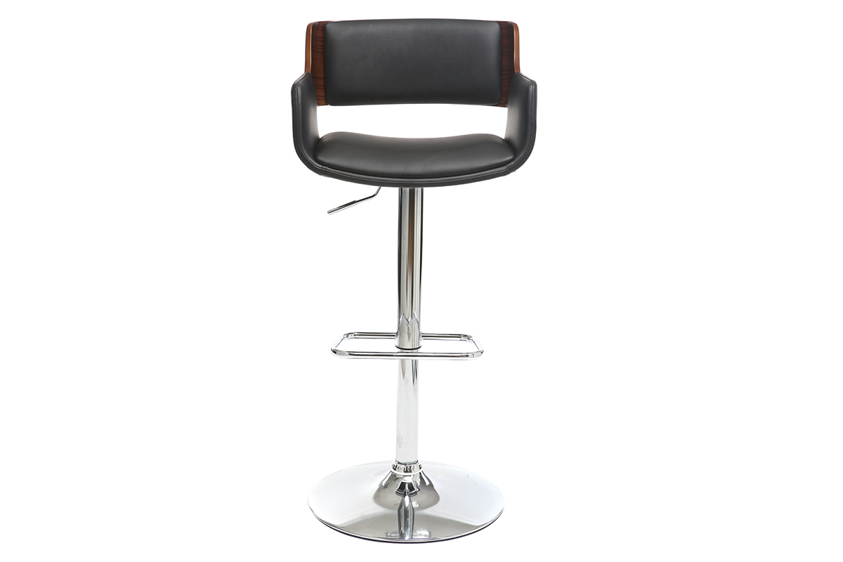 Taburete  vintage polipiel negro y madera oscura RAY