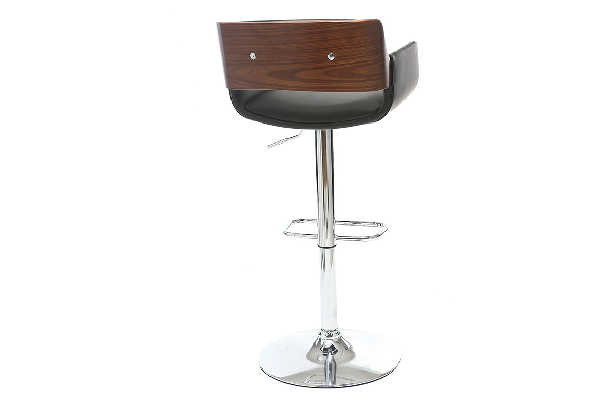 Taburete  vintage polipiel negro y madera oscura RAY