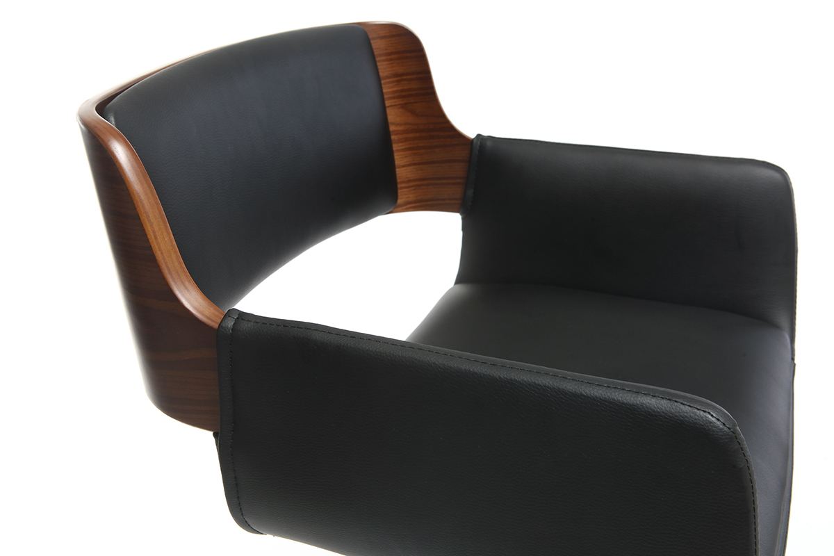 Taburete  vintage polipiel negro y madera oscura RAY
