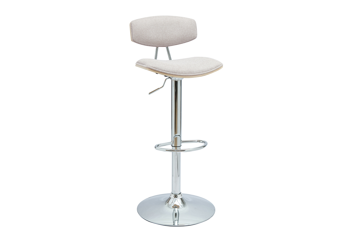 Taburetes de bar ajustables de diseo en tela de terciopelo beige texturizado y metal (juego de 2) VASCO