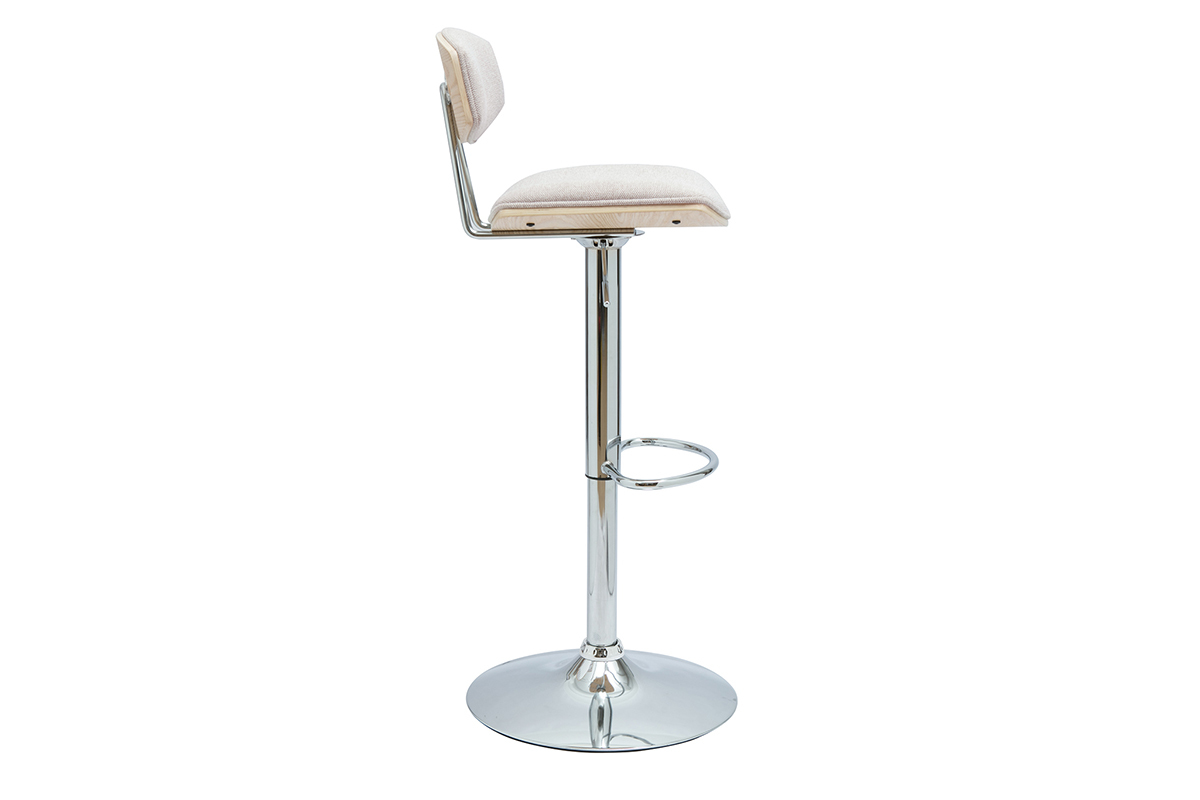 Taburetes de bar ajustables de diseo en tela de terciopelo beige texturizado y metal (juego de 2) VASCO