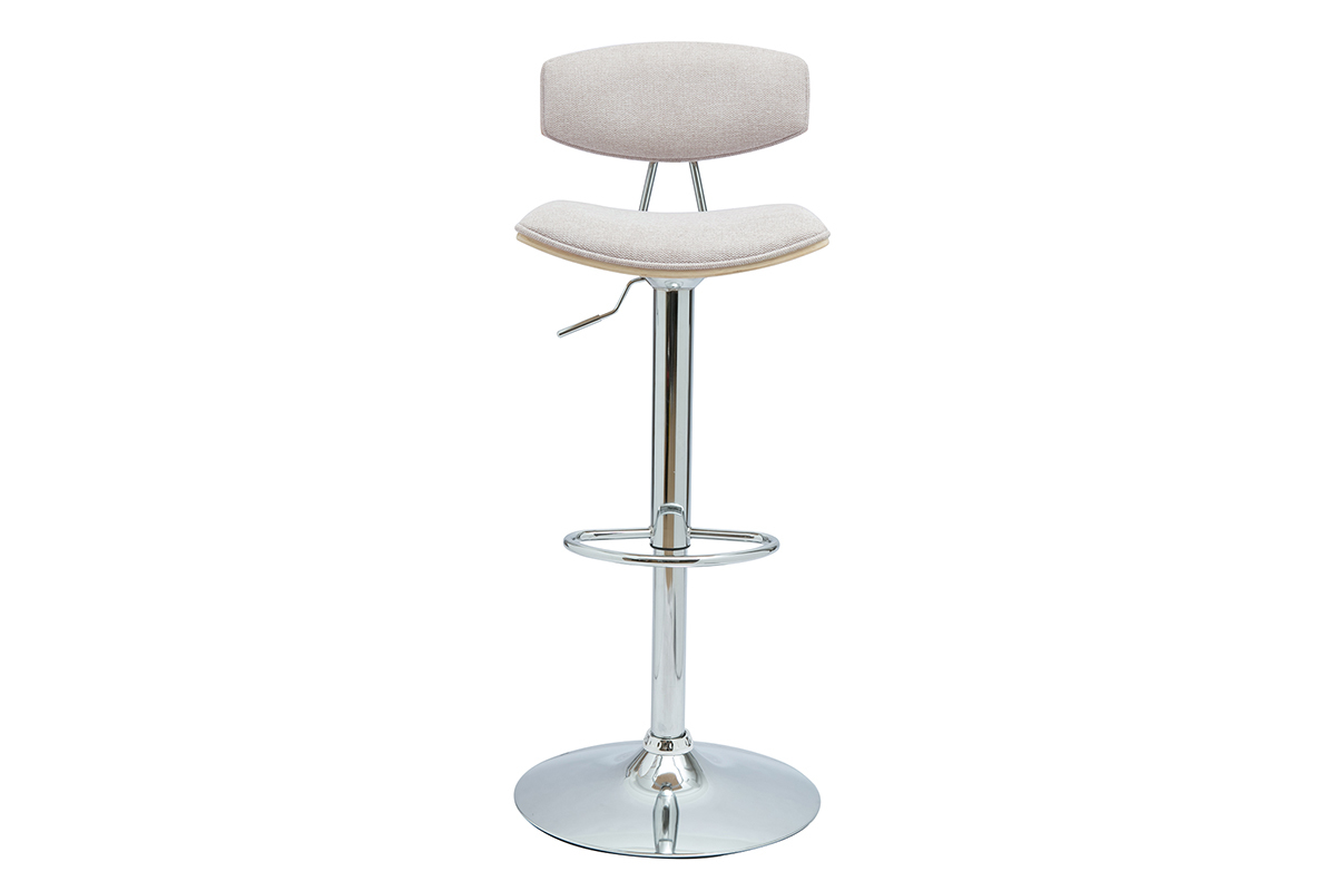 Taburetes de bar ajustables de diseo en tela de terciopelo beige texturizado y metal (juego de 2) VASCO