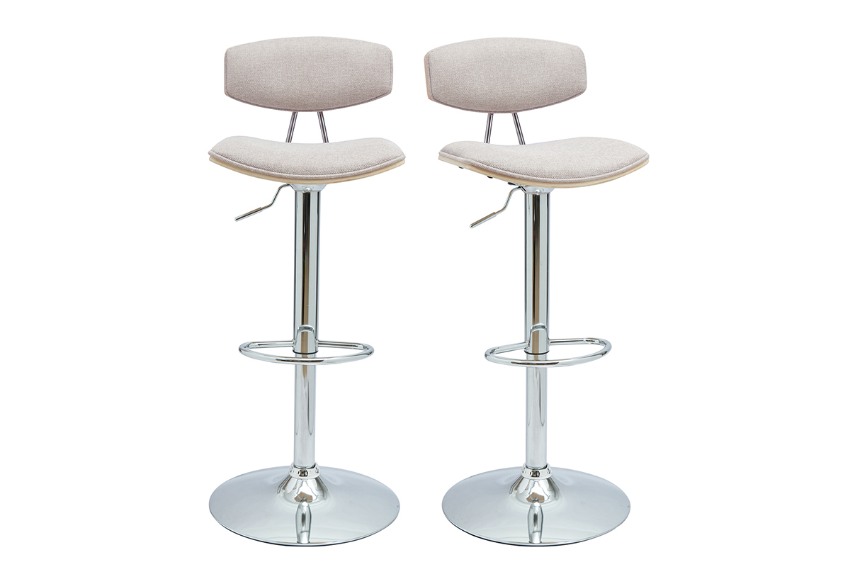 Taburetes de bar ajustables de diseo en tela de terciopelo beige texturizado y metal (juego de 2) VASCO