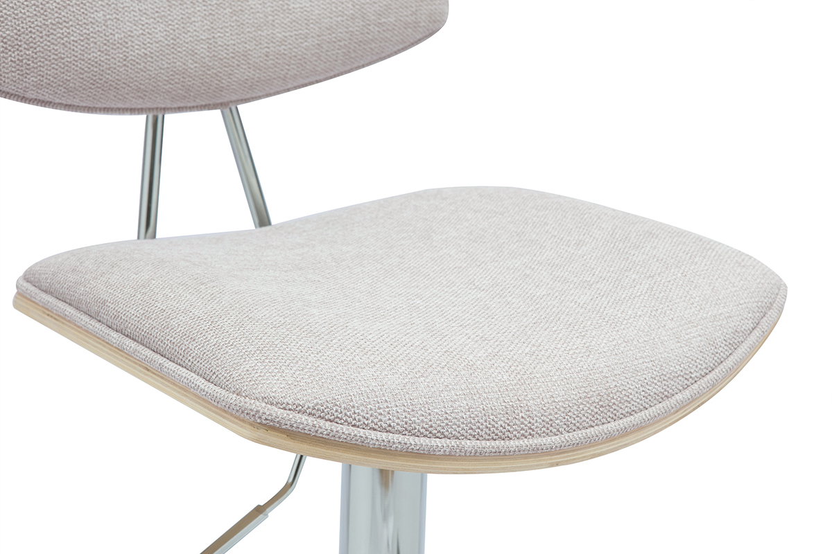 Taburetes de bar ajustables de diseo en tela de terciopelo beige texturizado y metal (juego de 2) VASCO